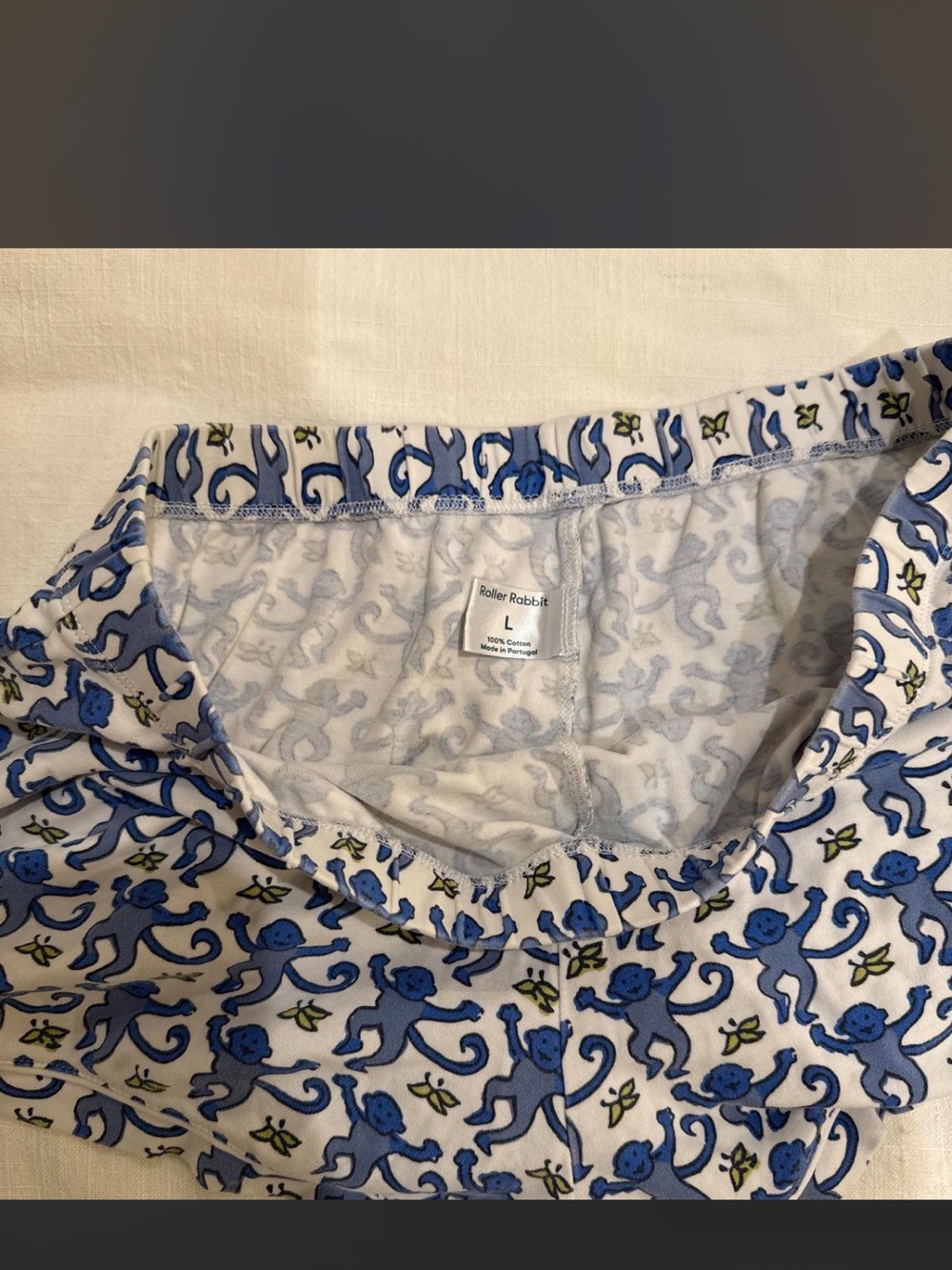 Roller Rabbit White Set with Blue Monkey Print - Picture 3 of 4